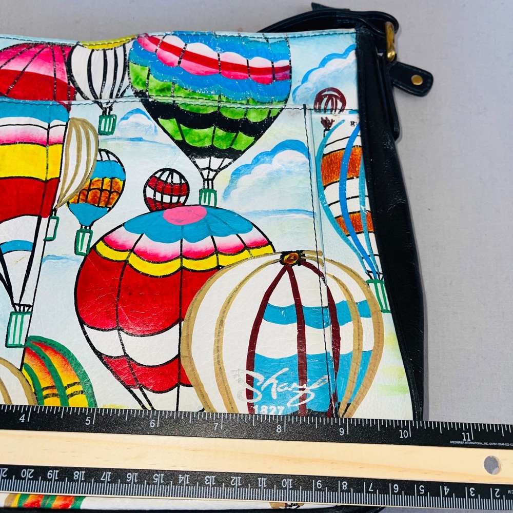 Sharif 1827 Hand Painted Genuine Leather Crossbody Bag Hot Air Balloons Multi - Picture 4 of 15